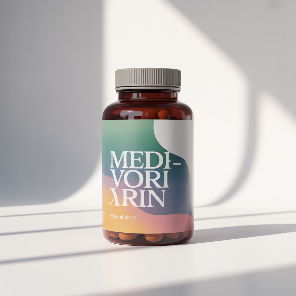 Medivorin natural supplement capsules bottle with amber colour on clean white background